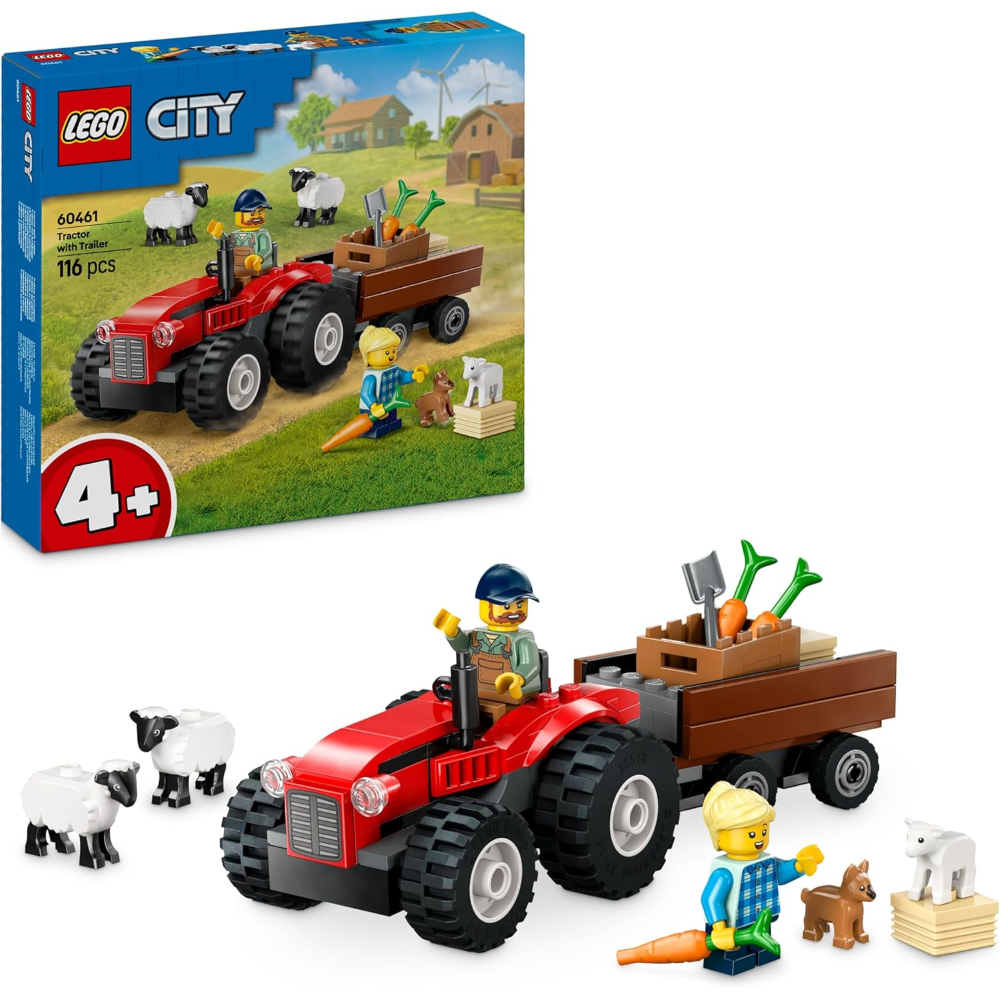 LEGO Trattore agricolo rosso con rimorchio e pecore 60461